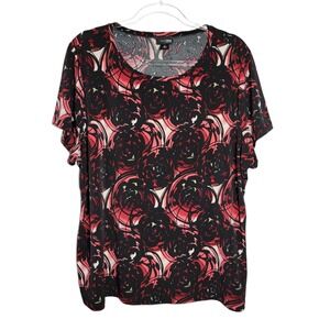 East 5th Womens Plus Size 2X Black Red Floral Print Short Sleeve Tunic Top